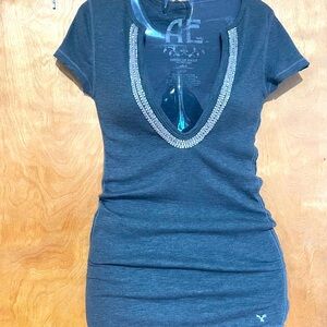 American Eagle Outfitters Women’s Charcoal Embellished Tee Sz.S